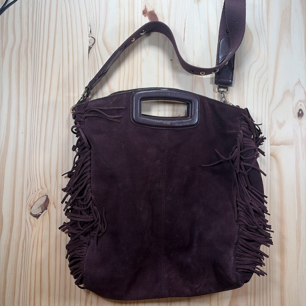 Maje M Bag With Fringe Burgundy Suede Fall Purse Cowgirl Gold Hardware Boho